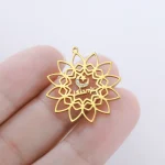 Pendentif étoile de lune islamique, Lotus Mandala, pierre CZ, breloque religieuse musulmane pour bijoux spirituels islamiques, composant de collier