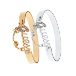 Bracelet en métal avec lettre pour femme, design, pompon, bande en alliage, breloque en cristal, bijoux de mode, savoir chaud