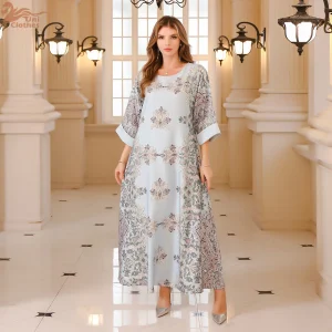 Uni-Abayas décontractées à manches longues avec broderie et perles, vêtements islamiques marocains, imprimé floral évasé, Eid de Dubaï, Jalabiya, mode Uni-Abayas décontractées à manches longues avec broderie et perles, vêtements islamiques marocains, imprimé floral évasé, Eid de Dubaï, Jalabiya, mode