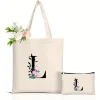 sac fourre tout élégant avec alphabet floral pour femmes, sac à main spacieux pour les déplacements, sacs à main à usage quotidien, cadeau, sac de courses réutilisable et écologique