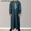 hommes musulmans à manches longues robe pull aman abaya jubba thobe pour hommes saoudien arabe caftan islam vêtements rayer robe afghan mâle