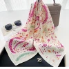 injsquare foulard de luxe en satin doux à imprimé floral pour femme, bandeau de tête, hijab, sauna, sac, ruban