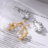 boucles d'oreilles rondes en acier inoxydable pour femme, pendentif perle vintage, plaqué or, Étanche, cadeau bijoux
