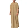 hommes islamique arabe kaftan vintage solide À manches courtes adt rétro robes abaya dubaï moyen orient musulman vêtements s 5xl