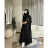 Abaya musulman noir Simple banlieue mode plissée ample longue Trench manteau veste 2024 automne nouveau Abaya musulman noir Simple banlieue mode plissée ample longue Trench manteau veste 2024 automne nouveau