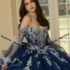 sagemary – robes de quinceanera sans bretelles à paillettes pour filles, avec des appliques en dentelle, robe de bal, corset, manches détachables, tulle et strass