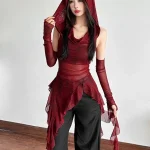 T-shirts à capuche pour femmes, Streetwear transparent en maille Y2k, couverture des manches, vêtements Grunge à volants, Camisetas gothiques