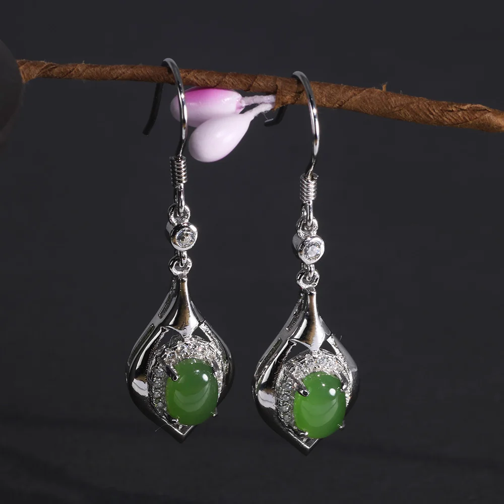 Boucles d'oreilles en argent 925, bijoux en pierre naturelle, Jade, minimaliste, élégance géométrique, pour femmes, bijoux de noël