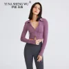 veste de sport à manches longues avec nombril pour femme, chemise de yoga, haut court, sexy, mince, fermeture éclair, gym, course à pied, sport, automne