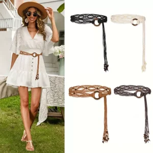 Femmes tissé gland ceinture tressé ceinture cravate sangle Boho filles large taille corde chaîne ceintures de taille pour robe ceinture accessoires