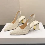 Sandales élégantes à talons ouverts pour femmes, talon carré, pointe pointue, couleur unie, sandales de luxe pour femmes, stylistes, loisirs, talons sur le lieu de travail