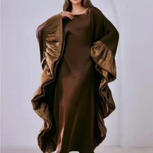 Abaya marron foncé pour femmes musulmanes, avec manches à volants brillantes, pour la mode modeste islamique, prières, mariages, événements religieux, nouvelle collection
