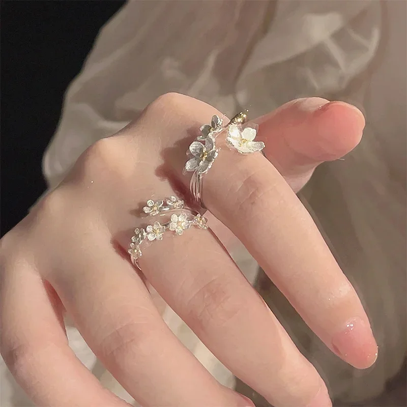 Bagues réglables à ouverture de fleur délicate pour femmes, couleur argent, minimaliste, bijoux fins de fiançailles, cadeau féminin