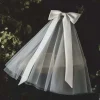 châle long en satin avec nœud premium, voile monocouche, couvre chef de mariée romantique blanc, tulle doux, coiffure de mariée douce pour mariage