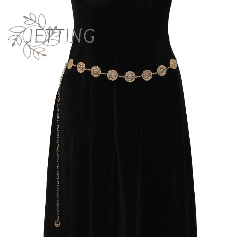 Ceinture longue à boucle réglable en or pour femmes, chaîne de corps, mode pour femmes, Vintage, métal ajouré