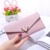 femmes fermeture éclair sac à main portefeuilles mode coeur femme couleur unie en cuir pu porte monnaie dames long bracelet porte carte pochette