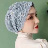 Casquettes turban musulmanes en dentelle avec perles pour femmes, couvre-sauna, bonnets d&rsquo;été, turban islamique à tête ronde, chapeau d&rsquo;église, hijab brodé de fleurs