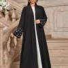 abaya robe de luxe brodée de perles pour femmes musulmanes, hijab de dubaï, manteau cardigan noir modeste, robe solide islamique de turquie, pour ramadan arabe