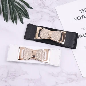 Ceinture élastique large avec nœud en biscuits pour dames, ceinture corset élégante, décoration de robe
