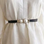 Ceinture en cuir pour femmes, créative, Double perle, taille élastique, fine, élégante, accessoires de mode, vêtements, décoration, cadeaux