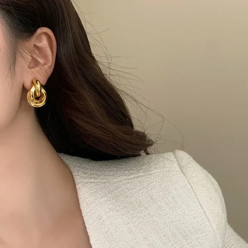 Boucles d'oreilles rondes en argent Sterling 925 véritable pour femmes, bijoux fins tendance, accessoires minimalistes exagérés, 18K