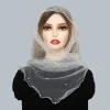 foulard en dentelle à sequins pour femmes musulmanes, voile en tulle, châle en maille transparente, écharpe de sauna, hijab à la mode, 145*40