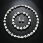 Ensemble de bijoux en perles pour mariée, collier et boucles d&rsquo;oreilles en cristal plaqué argent, Bracelet, cadeau de fête