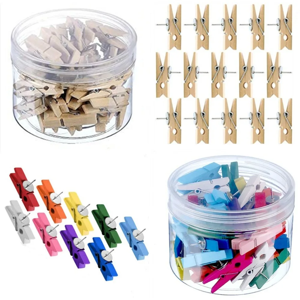50 pièces/boîte Clips en bois créatifs punaise coloré décoratif tableau noir punaises pratique Durable punaises Photo mur
