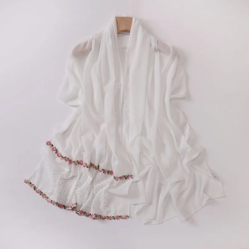 châle en mousseline de soie perlée pour femmes musulmanes, hijabs, turban, écharpe malaisienne, enveloppements, protection solaire, écharpes à plumes, moyen orient, afrique, mode