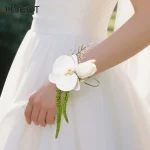 Accessoires de mariage romantique, lot de 2 pièces, 1 pièce de fleurs de poignet de demoiselle d&rsquo;honneur de mariée, 1 pièce de Corsage de marié, fournitures de décoration pour événements