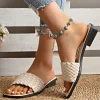 sandales d'été de luxe pour femmes, pantoufles à fond plat, décontractées, simples, couleur unie, sangle tissée en un mot, sandales de plage de sable