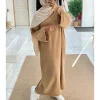abaya en velours côtelé avec poche latérale, vêtements islamiques épais et chauds pour ramadan, robe modeste à manches longues pour femmes musulmanes de haute qualité, hiver