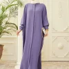 abayas élégants violets et noirs pour femmes, robes musulmanes à manches longues, cardigan de dubaï, vêtements kimono, hijab de soirée du ramadan