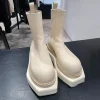 bottines chelsea à plateforme noire pour femme, bottines d'hiver en cuir à bout carré, à enfiler, style britannique, décontractées, antidérapantes, pour moto