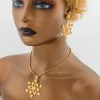 ensemble de bijoux en or pour femmes, boucles d'oreilles éthiopiennes de dubaï, pendentif, collier flocon de neige, manchette africaine, bracelet, bague, cadeau de bijoux pour patients