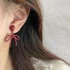 boucles d'oreilles à nœud papillon rouge de style rétro pour femmes et filles, boucles d'oreilles simples, piercing, ruban de ballet, esthétique, bijoux d'oreille élégants, cadeaux