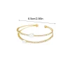 fashion pearl opening bangles bridal jewelry hand ring rhinestone bracelet double layer wrist ornament ladies