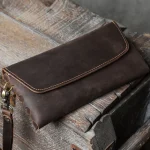 Pochette en cuir vintage pour hommes, portefeuille en cuir de vache fait à la main de grande capacité avec poche pour téléphone, poitrine minimaliste de style européen