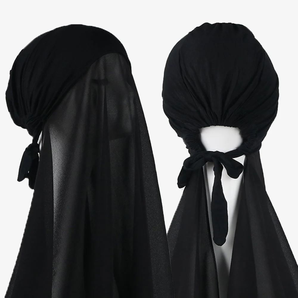 hijab instantané musulman pour femmes, bonnet avec châle en mousseline de soie, écharpe de tête, bandeau intérieur, couverture hijab extensible, turban