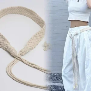 Ceintures ethniques tissées bohème pour femmes, longue corde tressée en coton, ceinture nouée, robe chemise, bretelles décoratives, nouvelle collection