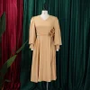 robes élégantes pour femmes, col en v, manches longues, couleur unie, taille haute, plissée, mi mollet, mode femme, robe de dîner pour fête d'anniversaire