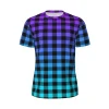 T-shirt de sport à carreaux pour hommes, t-shirts d&rsquo;été à col rond, motif Streetwear, bleu, violet, ombré, noir, mode, cadeau Y