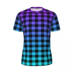 T-shirt de sport à carreaux pour hommes, t-shirts d&rsquo;été à col rond, motif Streetwear, bleu, violet, ombré, noir, mode, cadeau Y