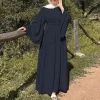 abayas de dubaï à manches longues pour femmes, robe à col rond, robe décontractée, vêtements islamiques féminins avec ceinture, document solide, mode printanière