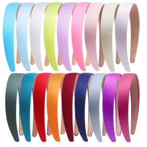 1/2 pièces plaine 3CM de large bandeau en Satin filles tissu couvert bandeaux en résine cerceau de cheveux en plastique enfants bandes élastiques accessoires de cheveux