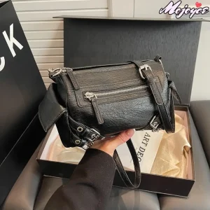 Sac à Bandoulière en PU pour Femme, Sacoche Multi-Poches, Solide, à la Mode, Style Cool, Punk