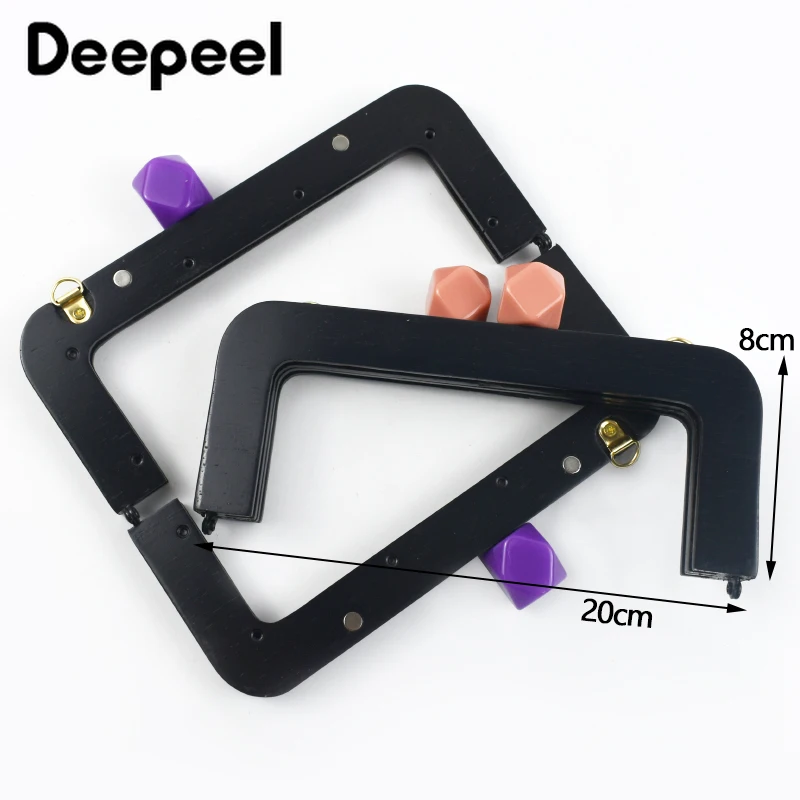 poignée de sac à main en bois noir pour femmes, 1 pièce, 20cm, cadre de sac à main tissé, pince de portefeuille, supports de fermeture faits à la main, accessoires de sac de bricolage