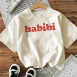 Style décontracté utilisation toutes saisons- « Habibi » lettre rouge imprimé à manches courtes col rond T-Shirt pour femmes dames t-shirts