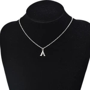 Colliers avec pendentifs en forme de lettres de l&rsquo;alphabet anglais pour femmes, couleur argent, bijoux en métal, chaîne initiale Simple, ras du cou