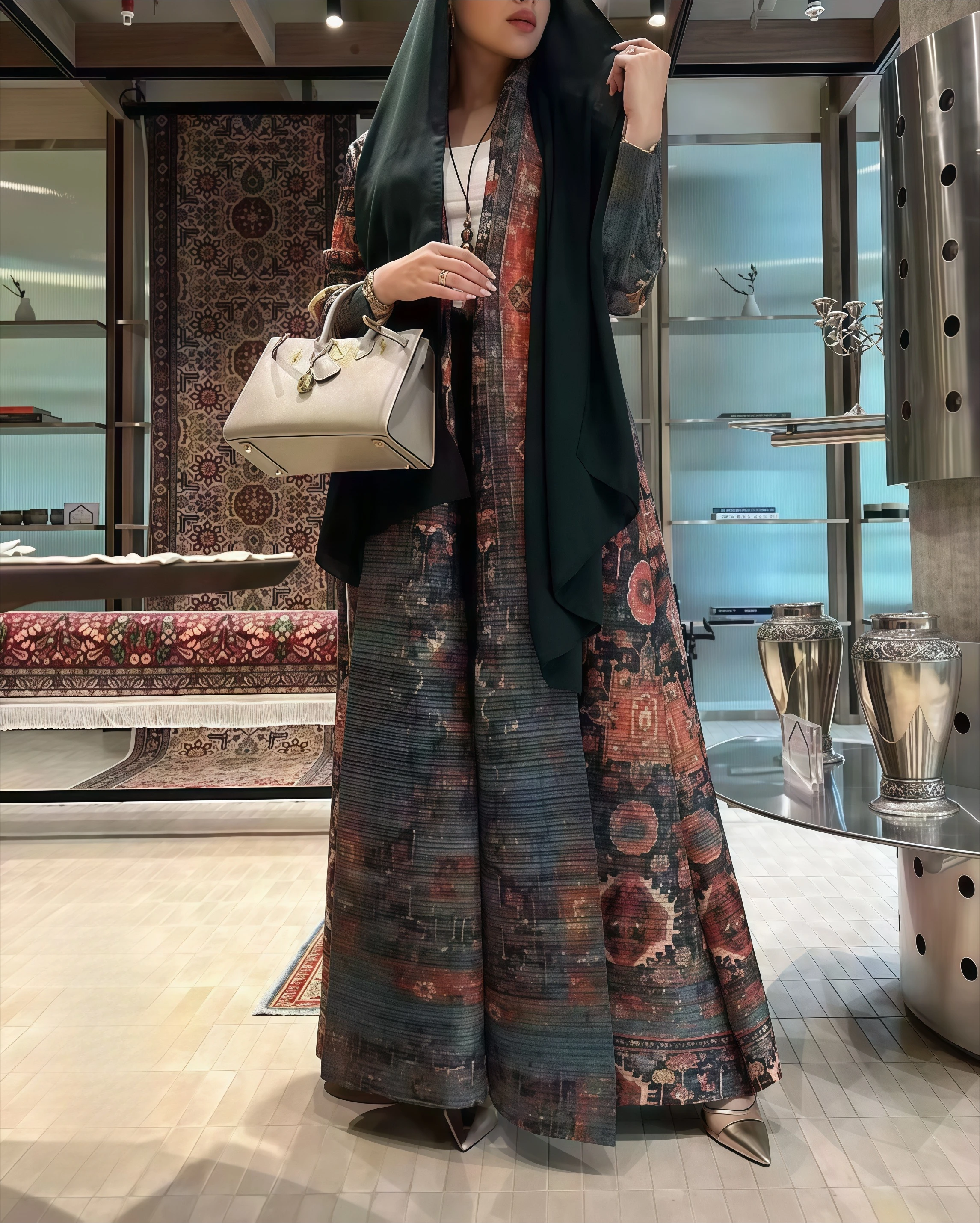 Ata Yake-Robe plissée à manches longues pour femme, manteau cardigan, col pliable, imprimé Abaya, design original, mode, hiver, nouveau, 2024